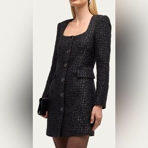 NWOT Veronica Beard Rino Tweed Mini Dress Black Size 6 Button Front Square Neck